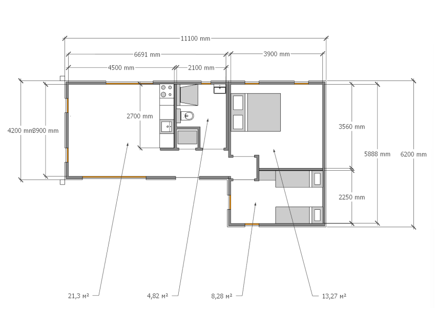 Chalet Model C - slaapkamers (m2)